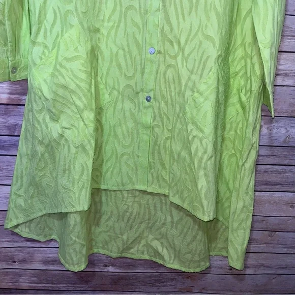 Dilemma by Dhun Shroff Vintage Green Button Up High Low Tunic Dress Size L F2 - Picture 4 of 6
